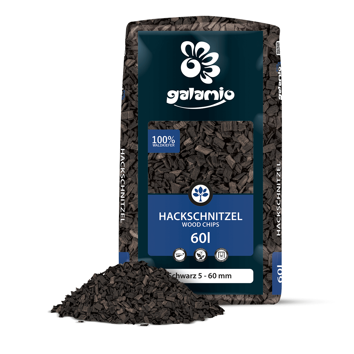 MHS60 holzhackschnitzel schwarz Verpackung Haufen links