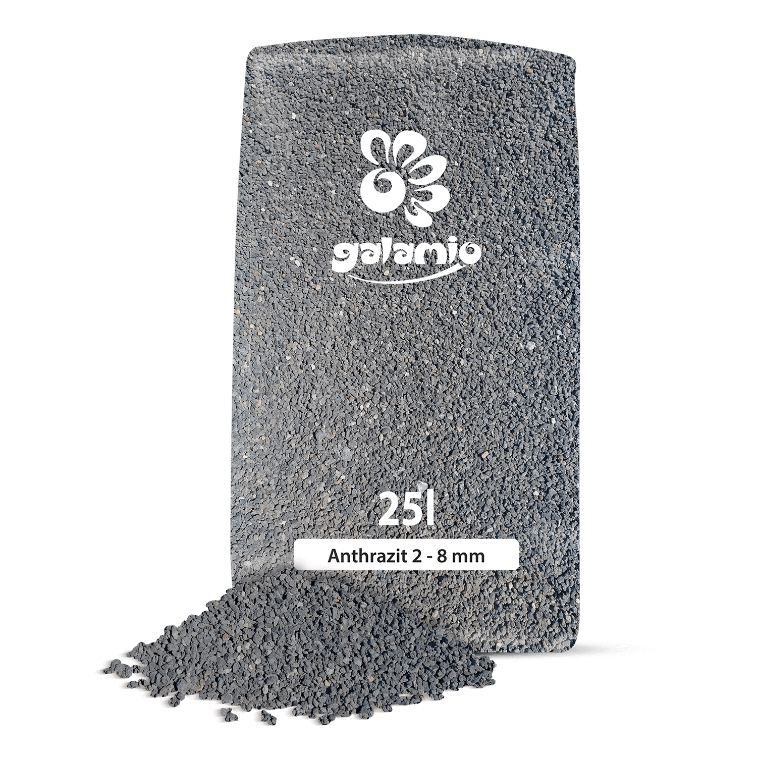 LVC25 Lavamulch Anthrazit 2 8mm Verpackung Haufen links