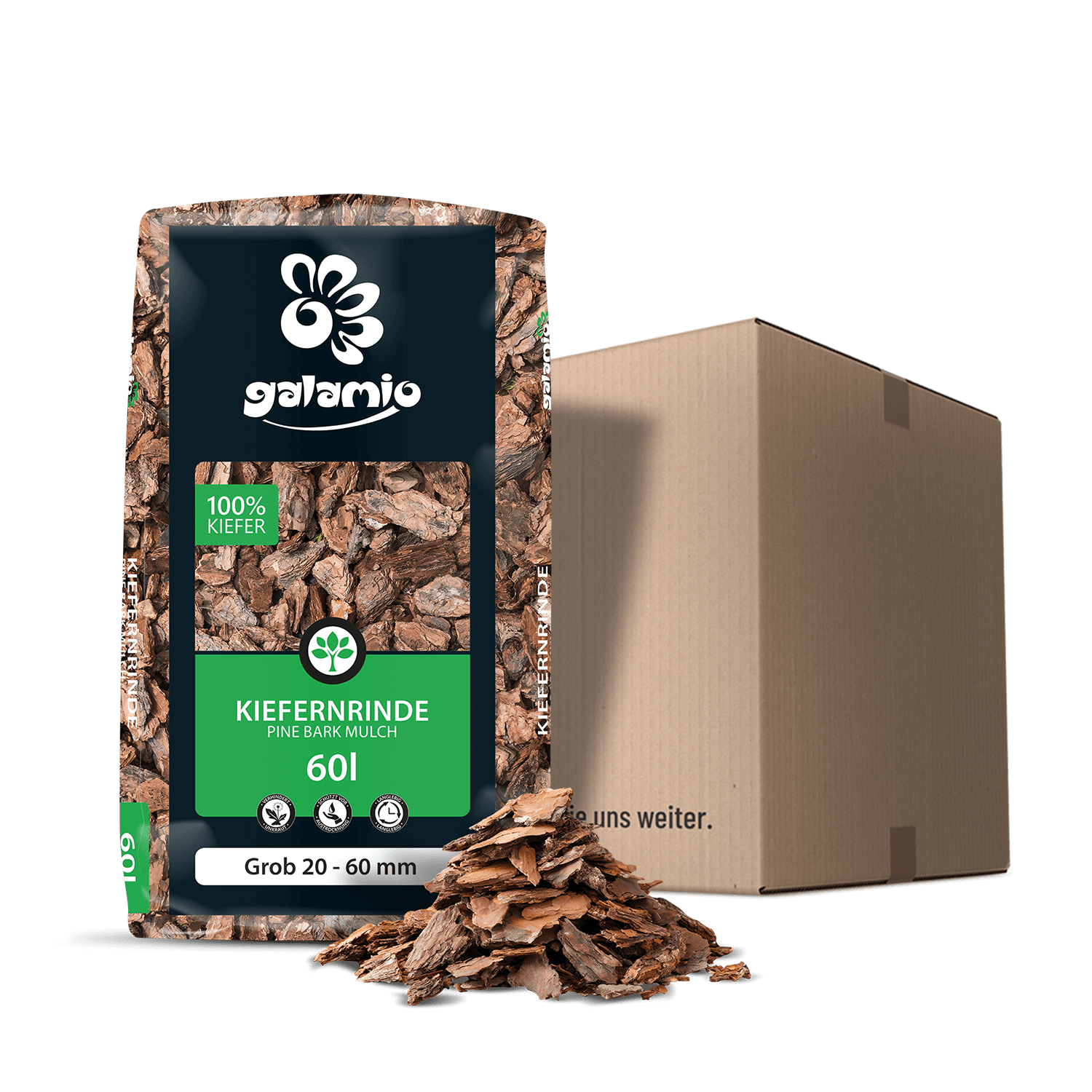MUC60 Rindenmulch Kiefer Grob Paket