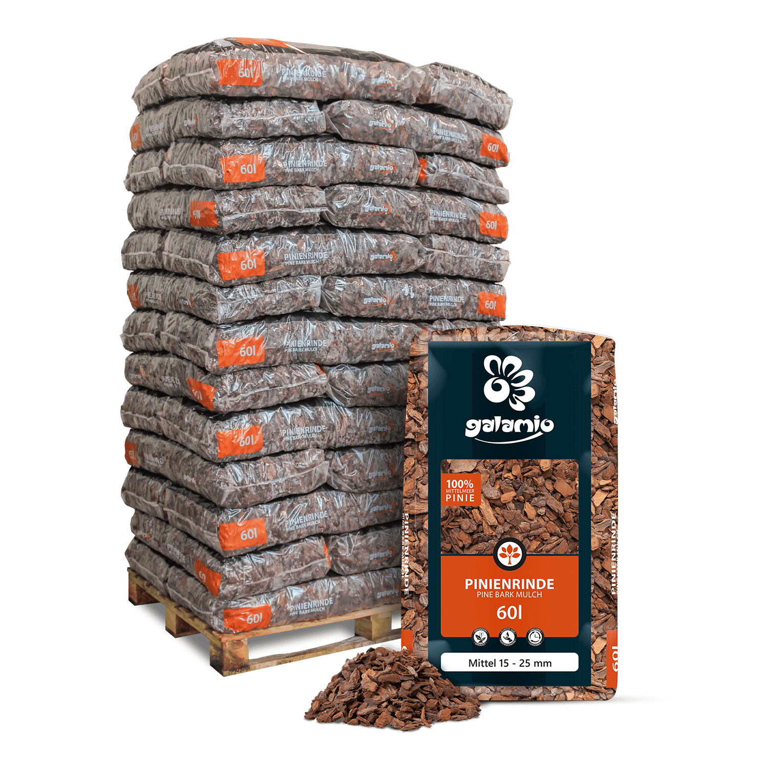 MPB60 Pinienrinde Mittel 36er Paletten Verpackung