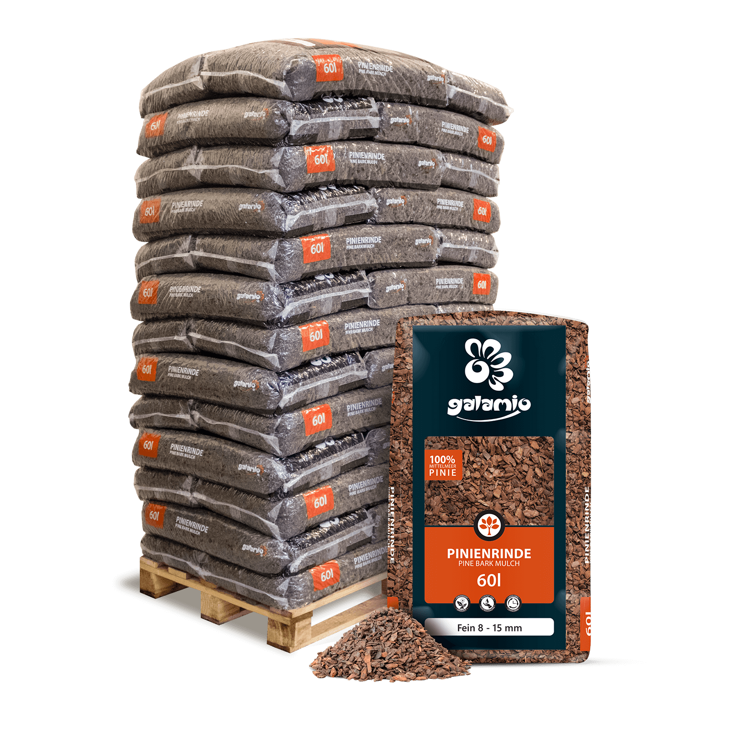 MPA60 Pinienrinde Fein 39er Palette Verpackung