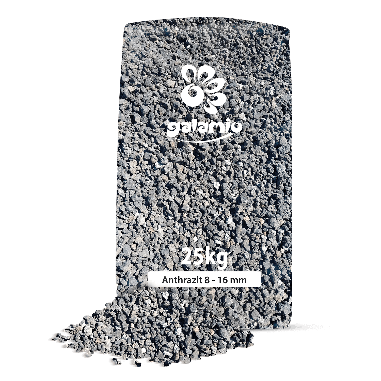 LVD25 Lavamulch Anthrazit 8 16mm Verpackung Haufen links