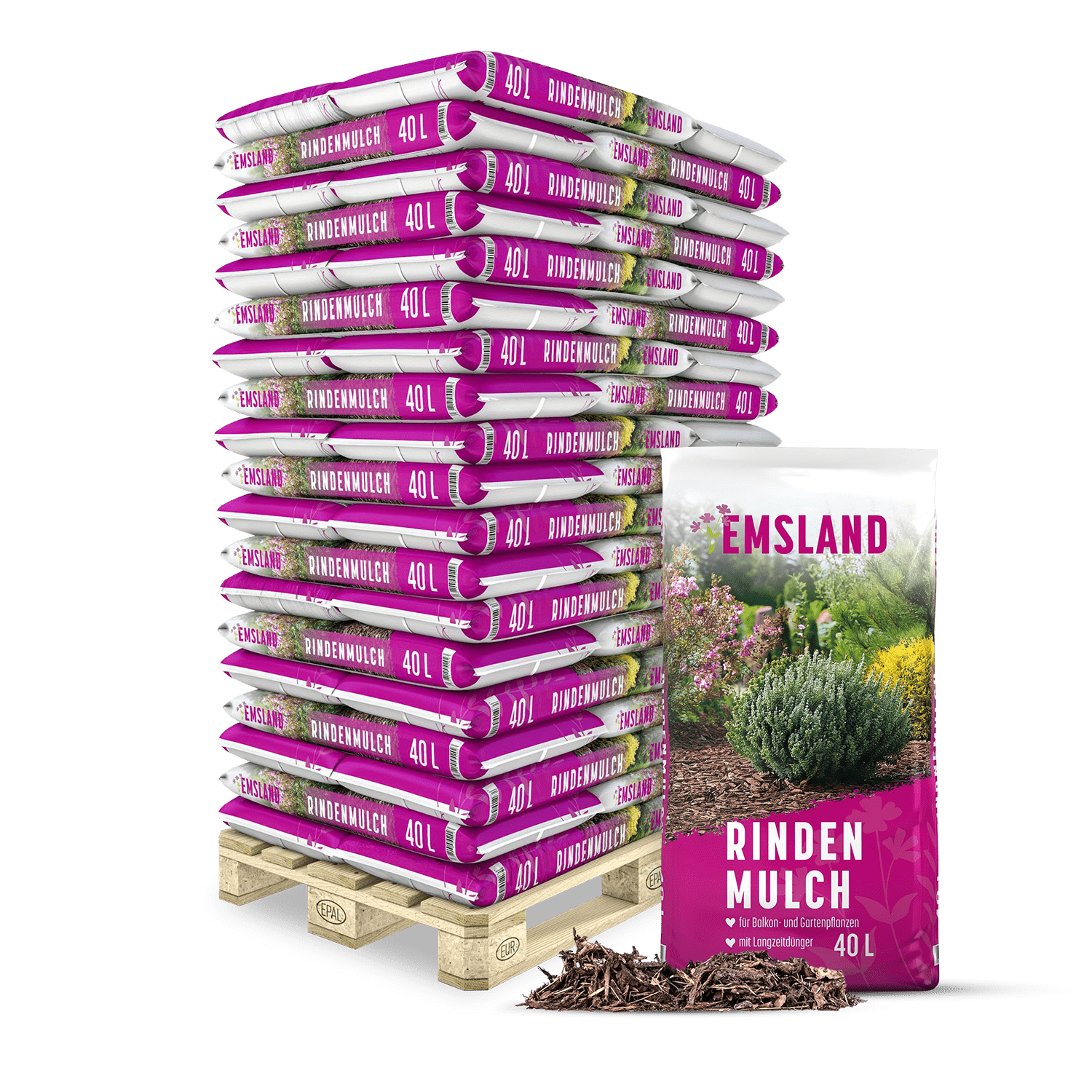 MEB40 Rindenmulch Emsland 40l 0 40mm 57er Palette Verpackung min