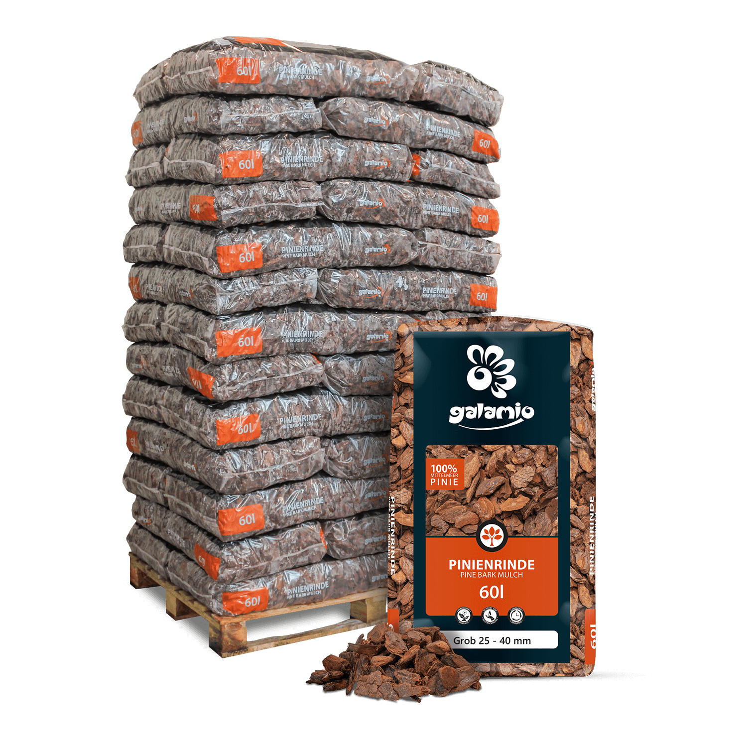 MPC60 Pinienrinde Grob 39er Palette Verpackung