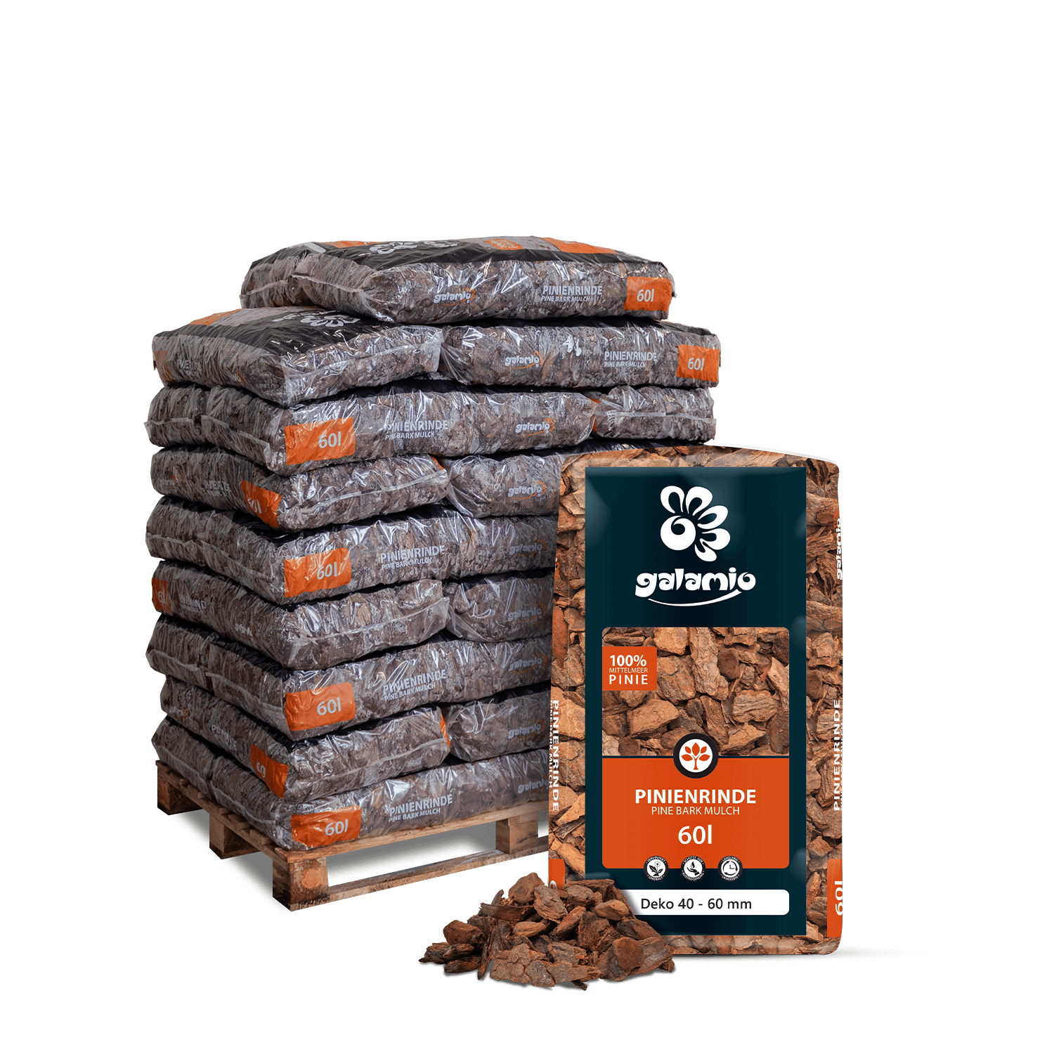 MPD60 Pinienrinde Deko 27er Palette Verpackung