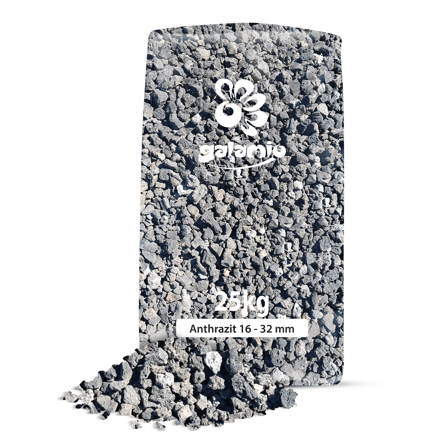 LVH25 Lavamulch Anthrazit 16 32mm verpackung haufen links