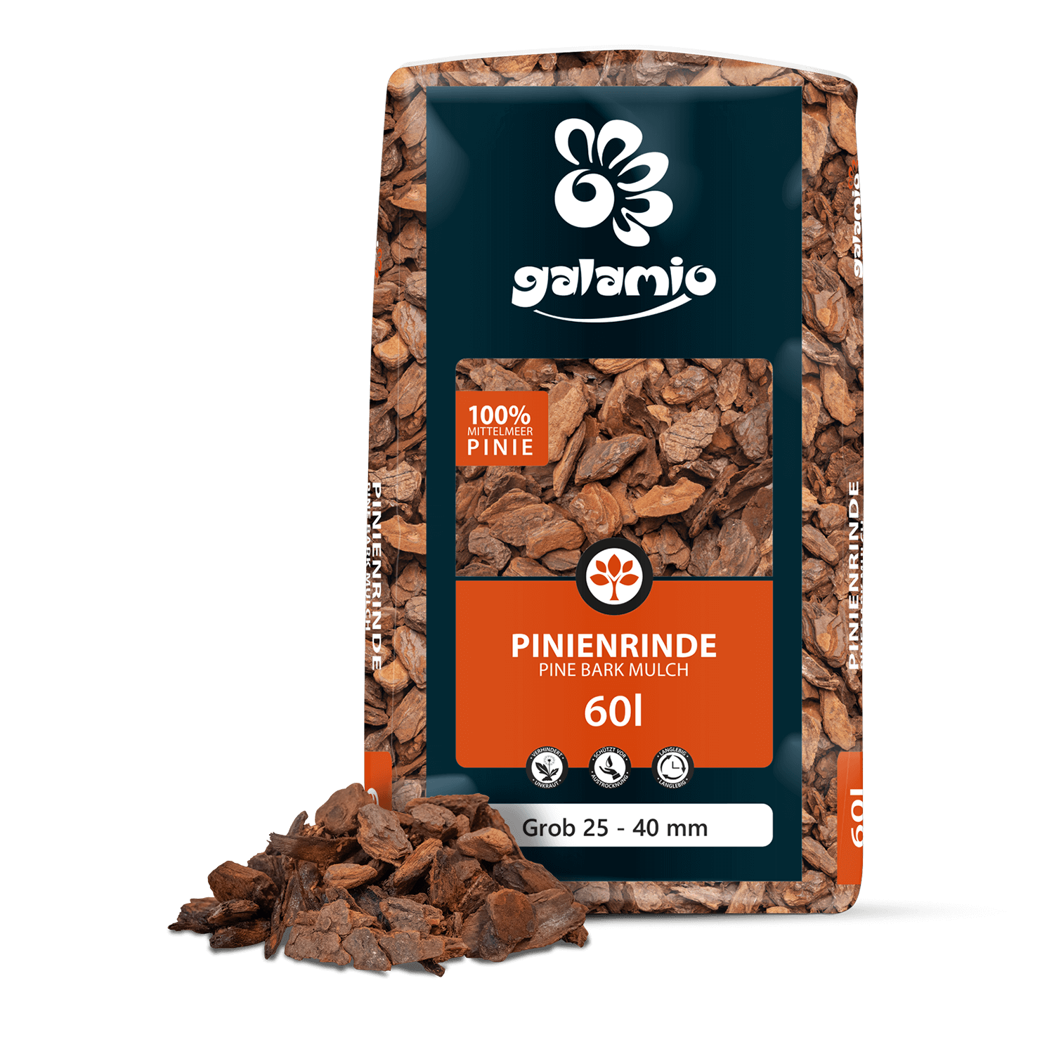 MPC60 Pinienrinde Grob Verpackung Haufen links