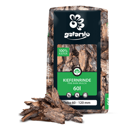 MUD60 Rindenmulch Kiefer Deko Verpackung Haufen links