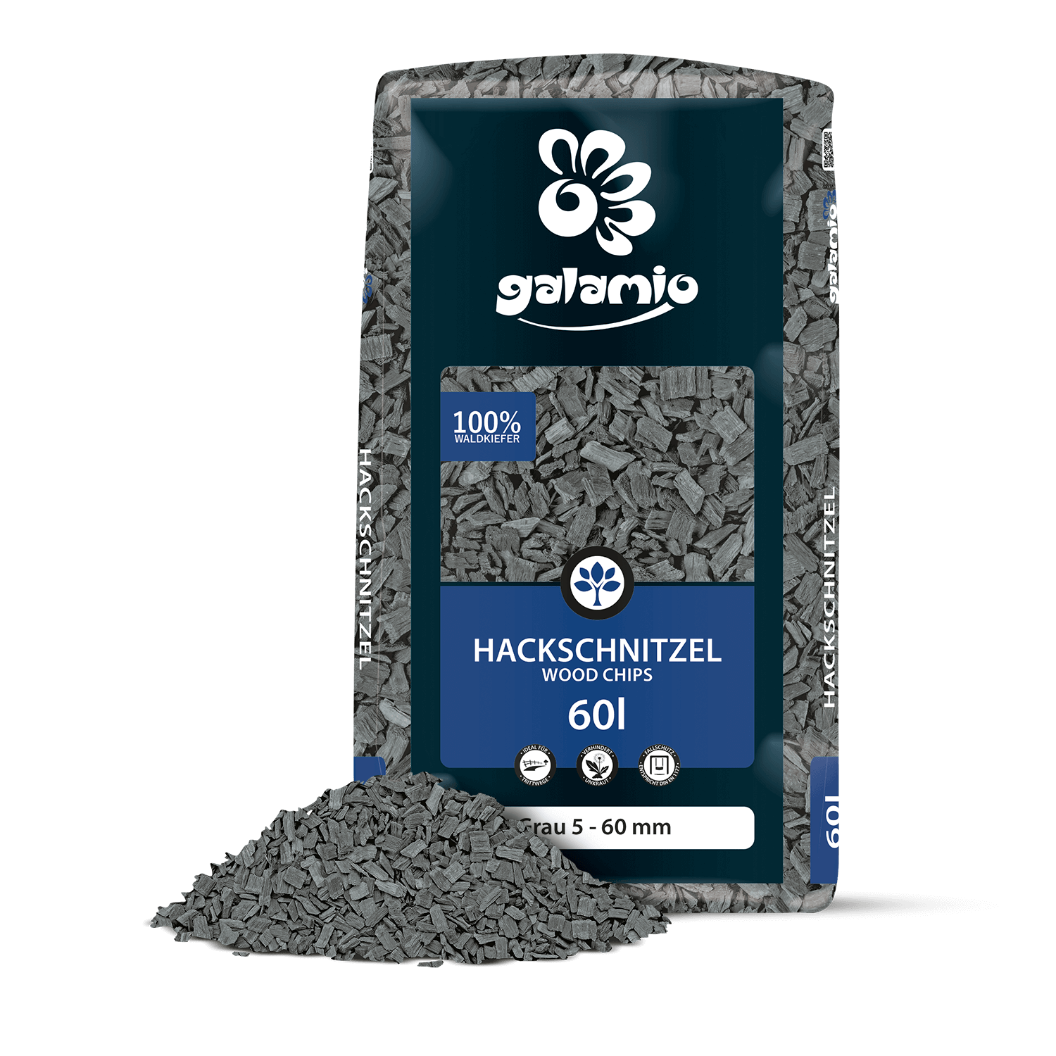 MHA60 holzhackschnitzel grau Verpackung Haufen links