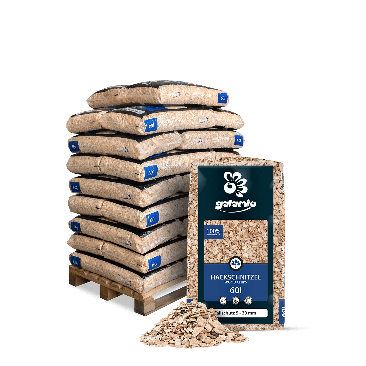 FHN60 Holzhackschnitzel Fallschutz 26er Palette Verpackung