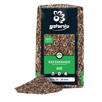 MUA60 Rindenmulch Kiefer Fein Verpackung Haufen links