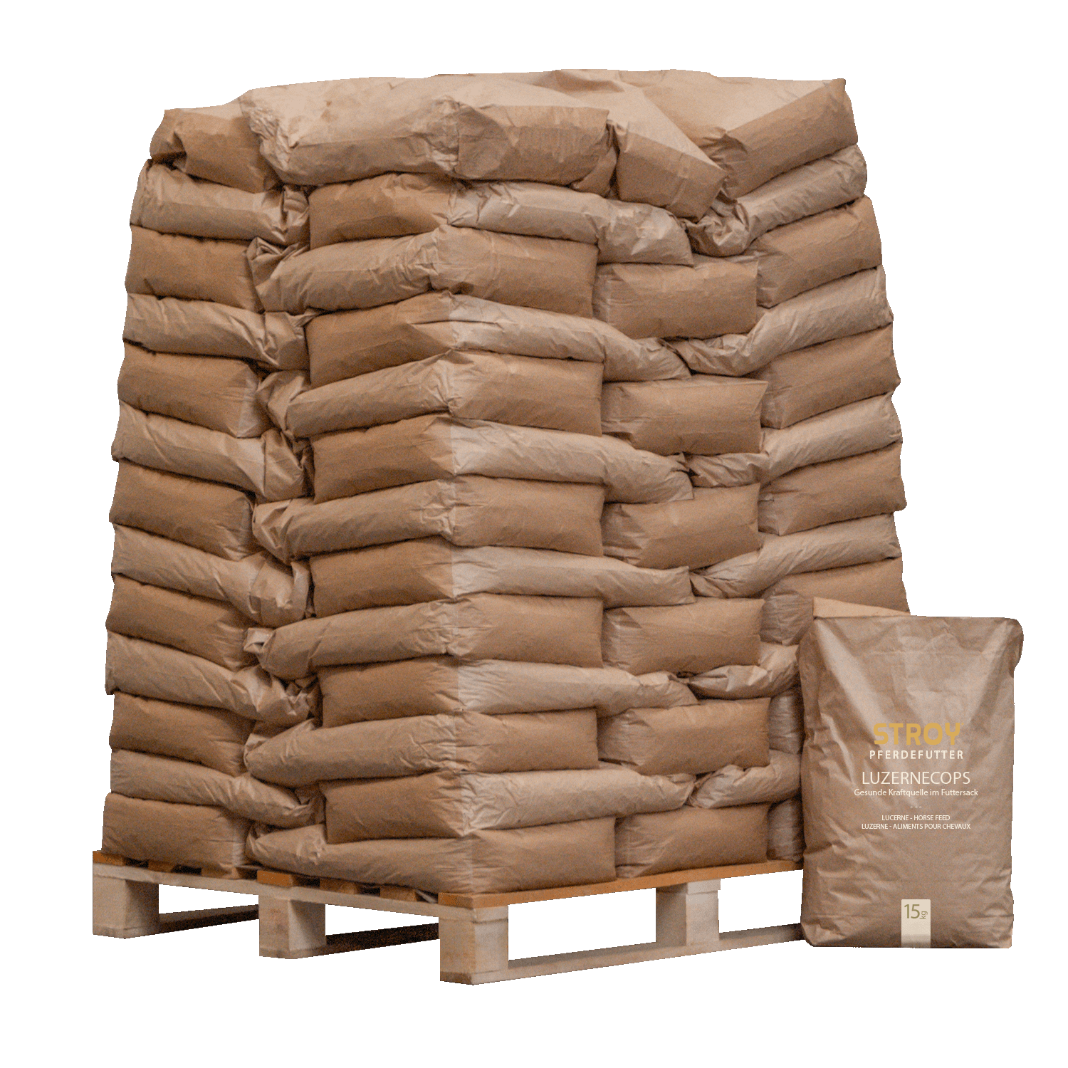 LPE15 Luzernecobs 65 Palette Verpackung mit Schrift
